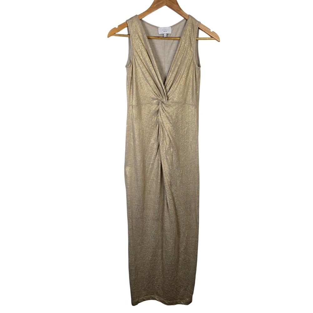 Adam Lippes Gold Metallic 100% Linen Twist Front Sleeveless Maxi Dress Size 0